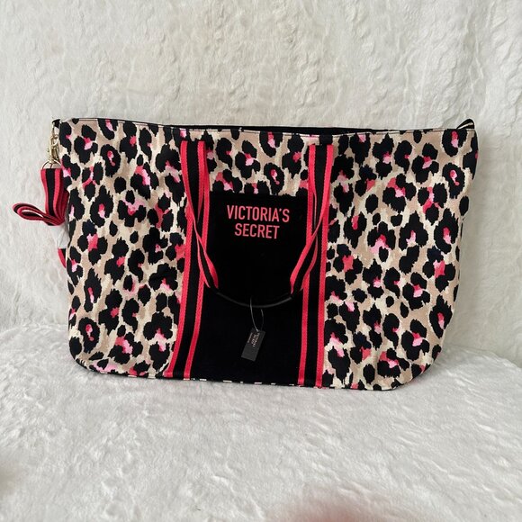 Victoria's Secret Leopard Print Tote Bag Beach Bag Overnight Tote Weekender - Picture 4 of 8